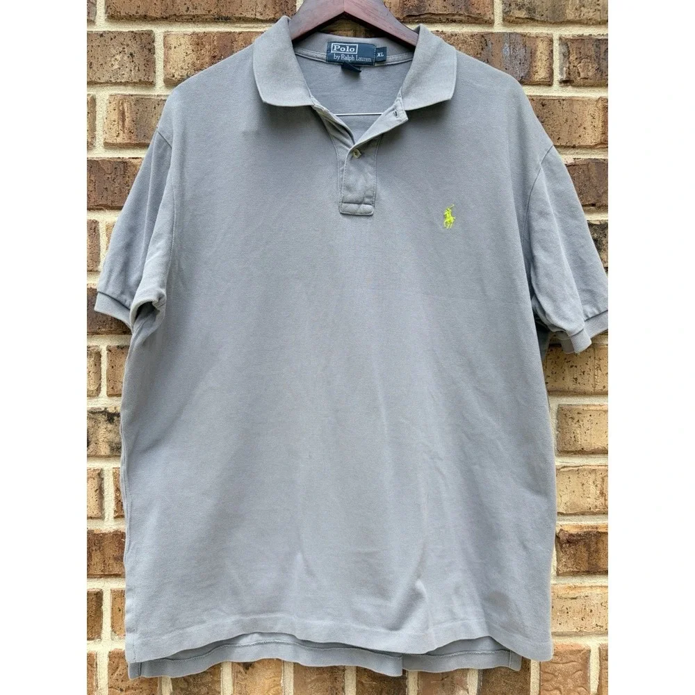 Polo Ralph Lauren Knit Polo‎ Shirt Sz XL Grey Green Pony Mens Preppy